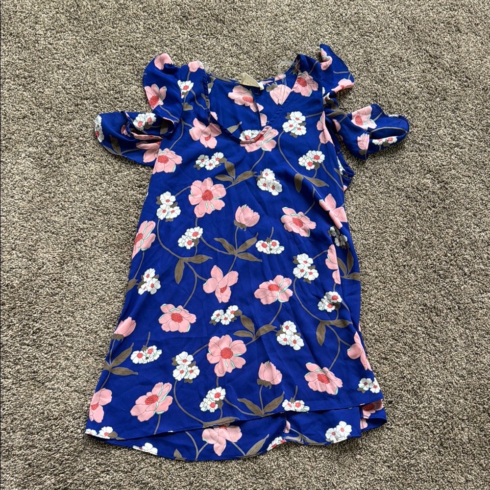Floral Blue and Pink Cold Shoulder Shirt